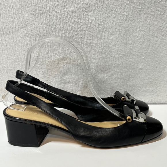 MICHAEL KORS Black Leather Slingback Block Heel Shoes Women Size 9.5M - Picture 2 of 14
